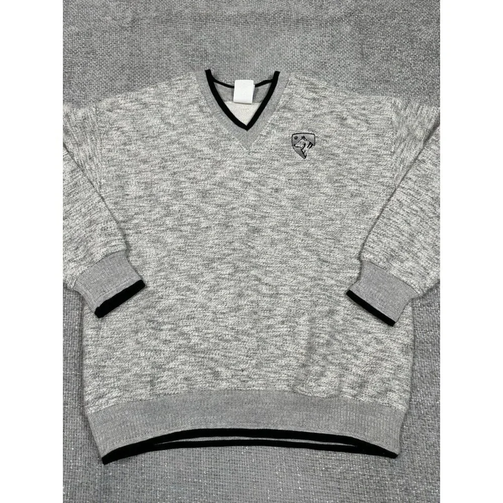 Art Unlimited Sweater shirt Mens‎ Large Gray Aztec Nub Wolf Sweatshirt V Neck